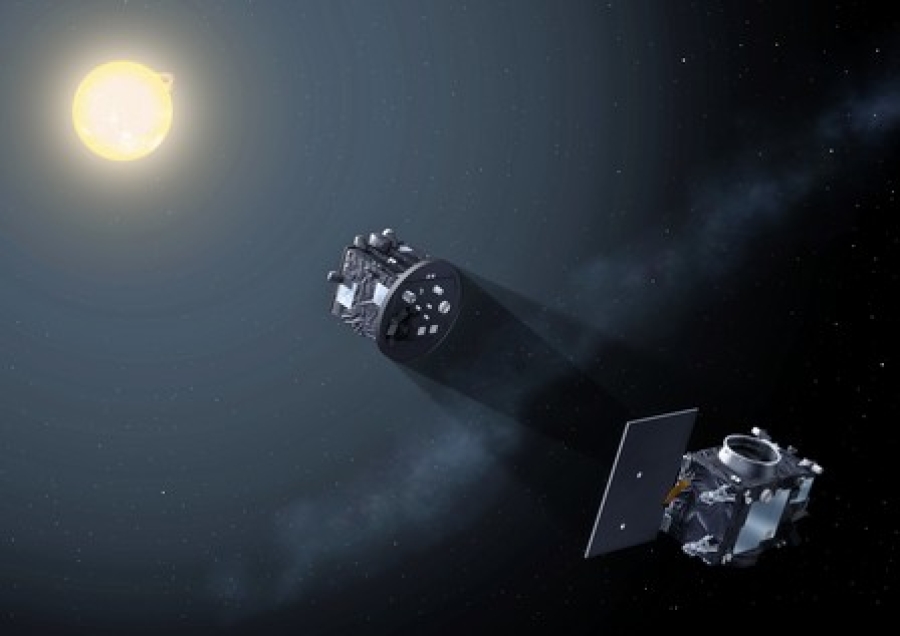 Illustration de la new L'assemblage de Proba-3, le futur duo de satellites d'observation du soleil de l'ESA et projet majeur de SPACEBEL, est terminé